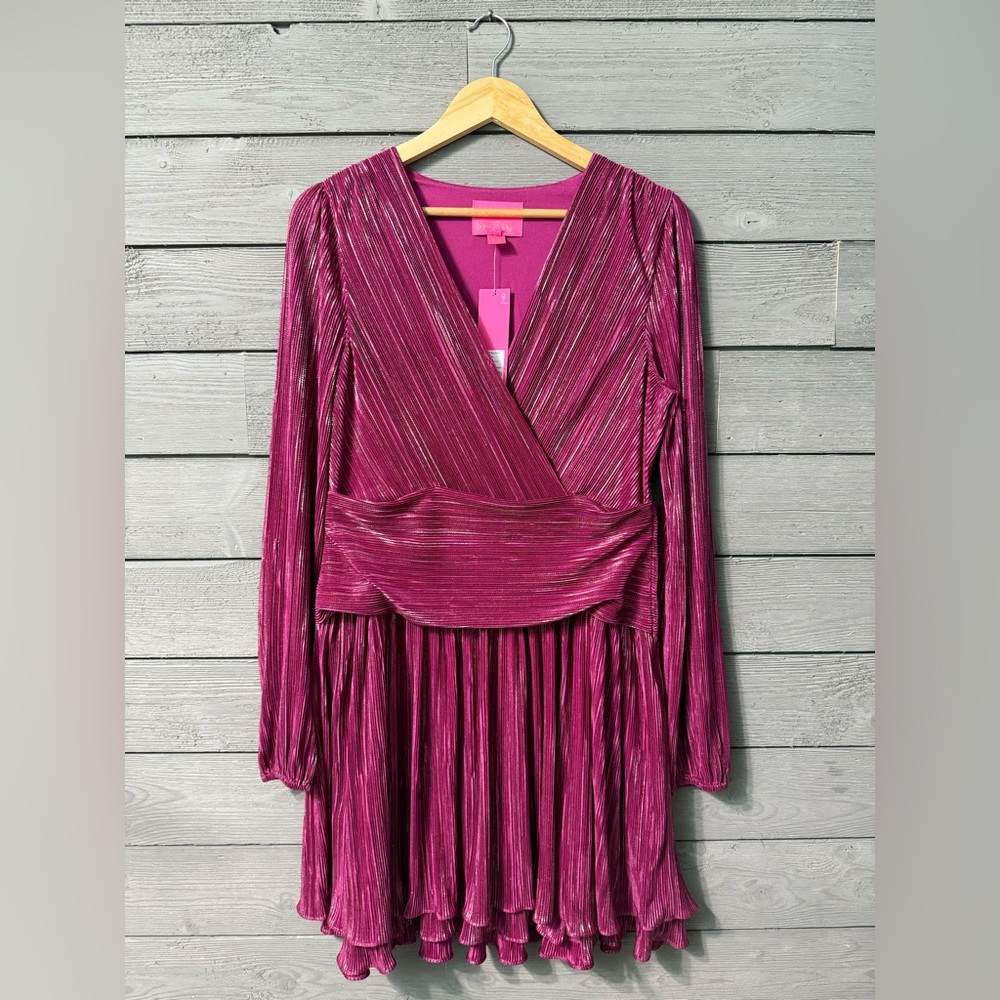 NWT Lilly Pulitzer Jessamie Pink Metallic Shimmer Mini Dress in Mulberry Foil 8 - Picture 7 of 13